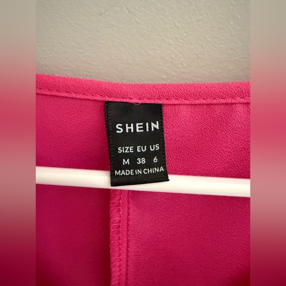 SHEIN Women’s Pink Dress SZ MD Floral Shear Long Sleeve Scalloped Neck Line - Picture 3 of 11